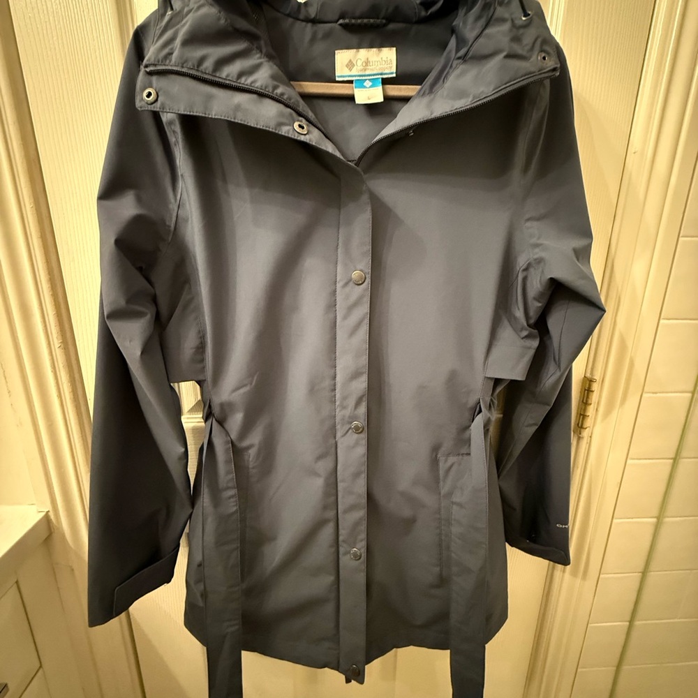 Elegant Blue Hooded Trench/ rain Coat